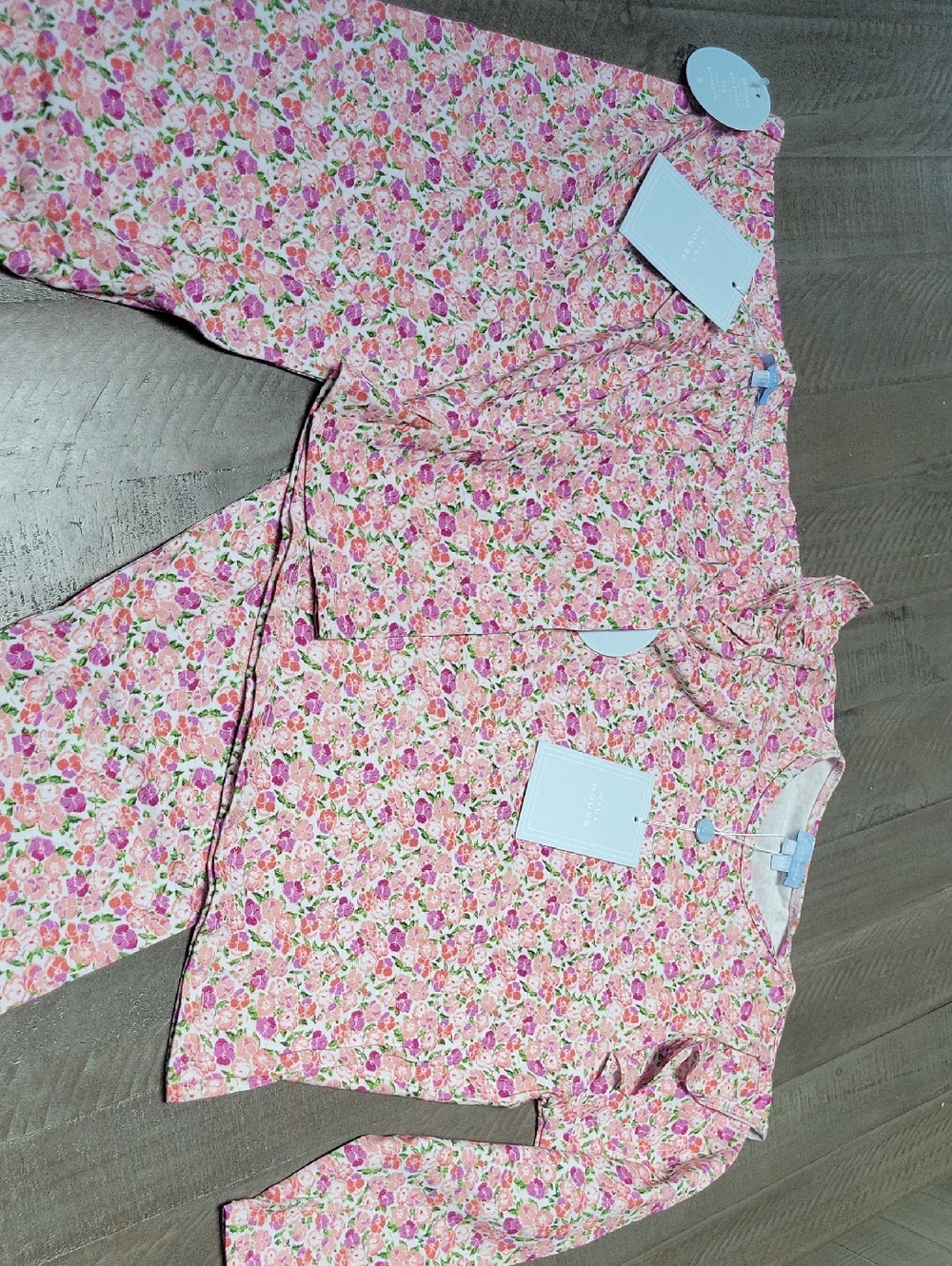 Girls' Pink Floral Matching Set - Long Sleeve Top & Pants